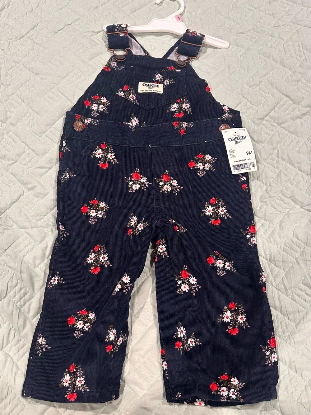 OshKosh B'gosh Navy Floral Corduroy Overalls